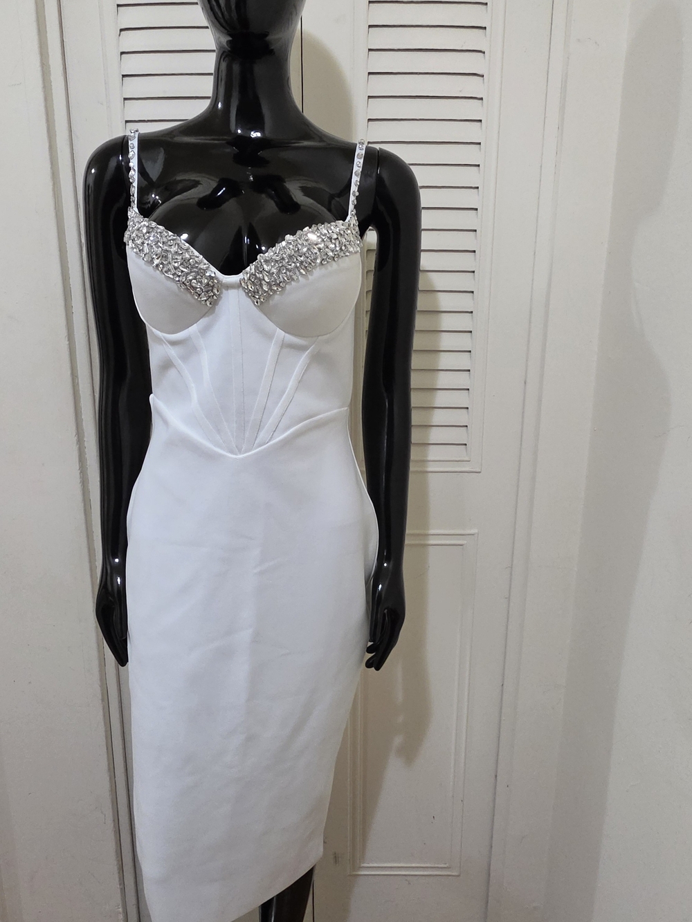 Embellished Bust White Slip Dress